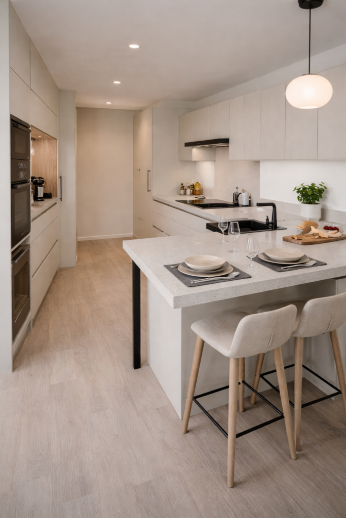 Cocina alargada con península