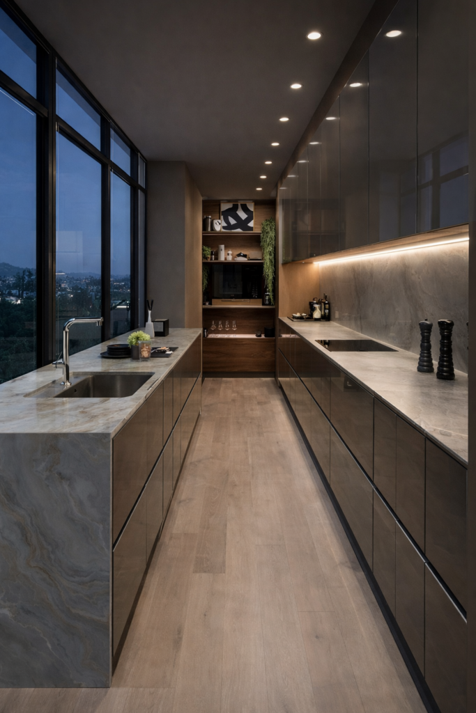 diseño cocina alargada y estrecha